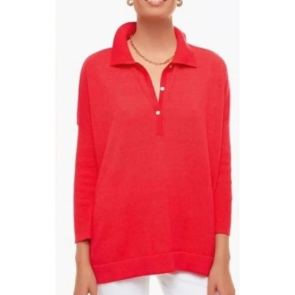 Tuckernuck Clayton Sweater Polo Knit Top Red Size XS/S Tencel Linen Collared